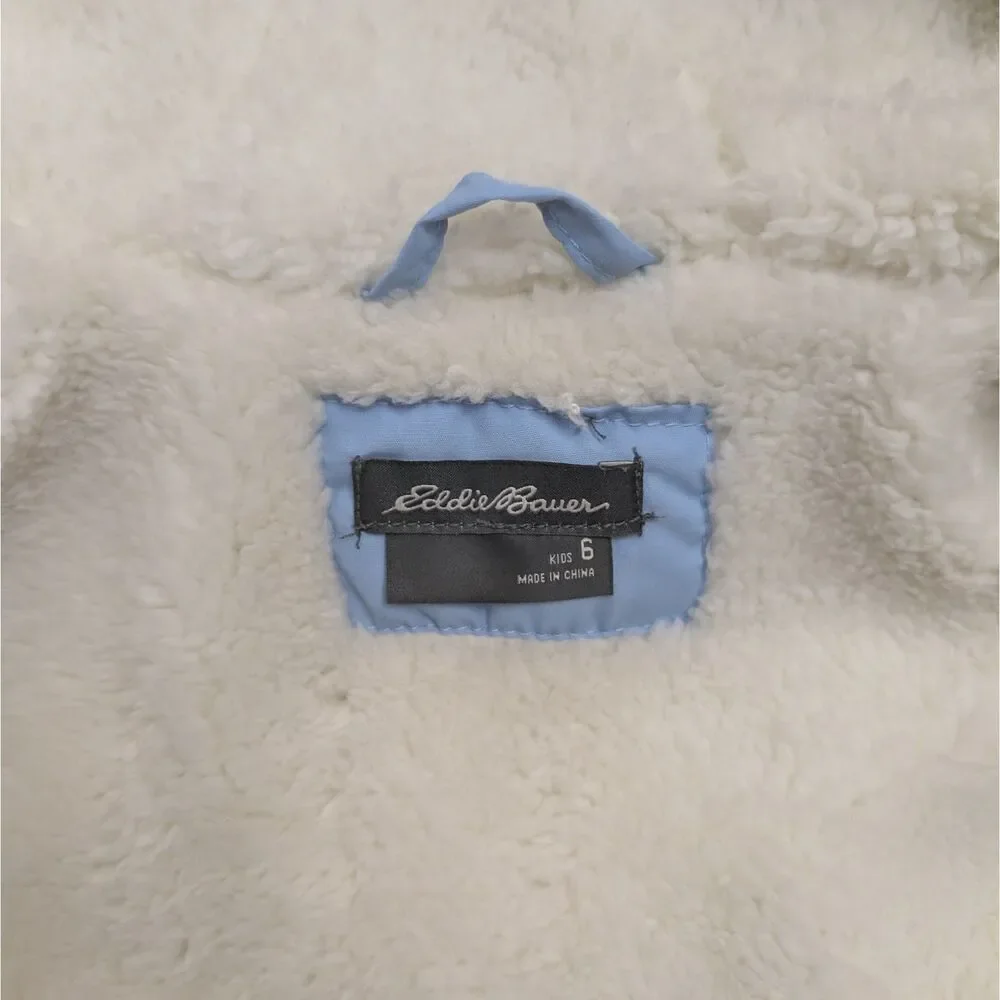Eddie Bauer Girls Faux Shearling Lined Puffer Jacket Blue Bell Size 6 NWOT